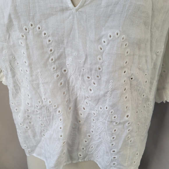 AYR Allora Embroidered Eyelet Linen Blouse White M - Picture 9 of 16